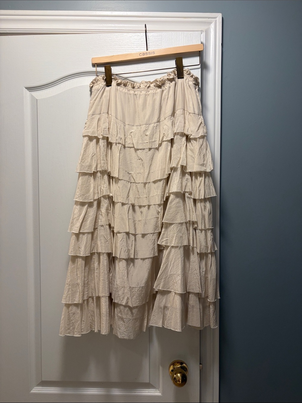 Zara Cream Tiered Ruffle Midi Skirt